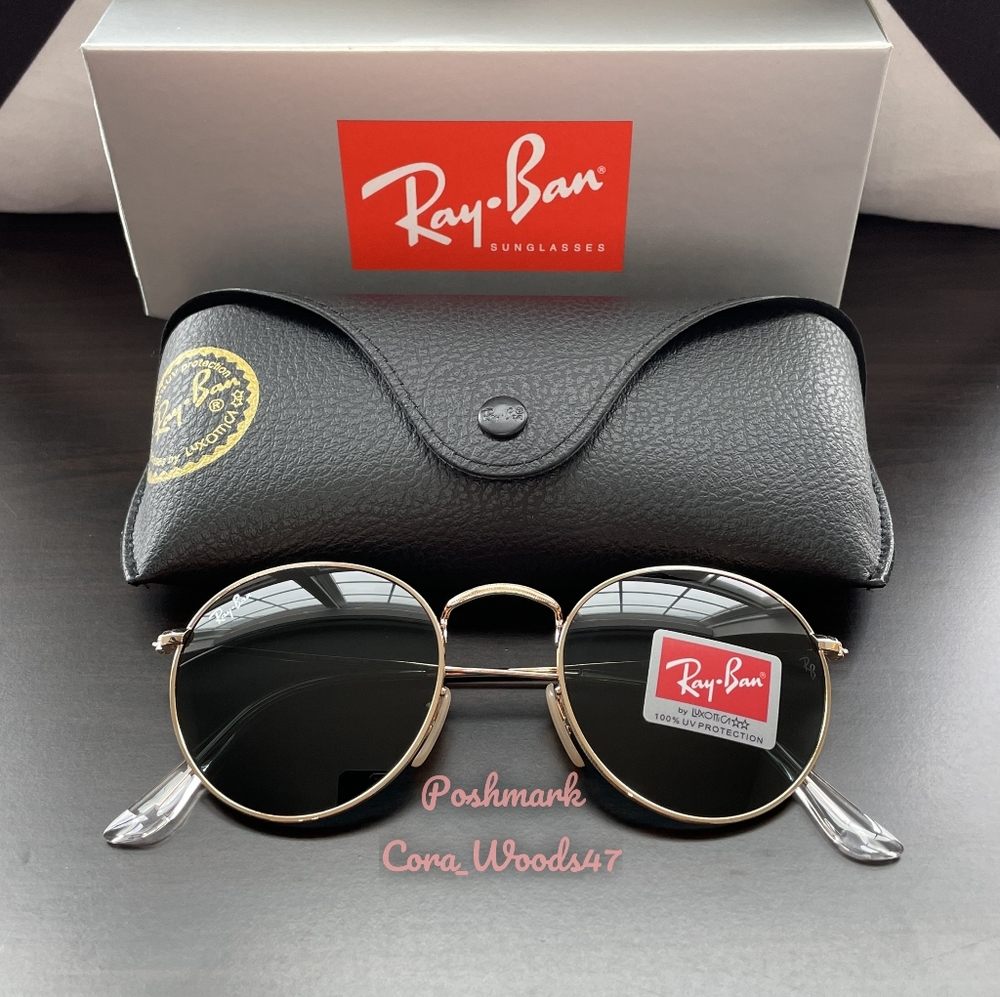 RayBan Round Metal Green Lenses RB3447 Gold Frame Unisex New - Picture 3 of 16
